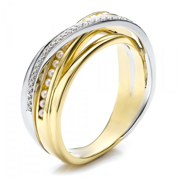 Custom Ladies Pearl and Diamond Wedding Band