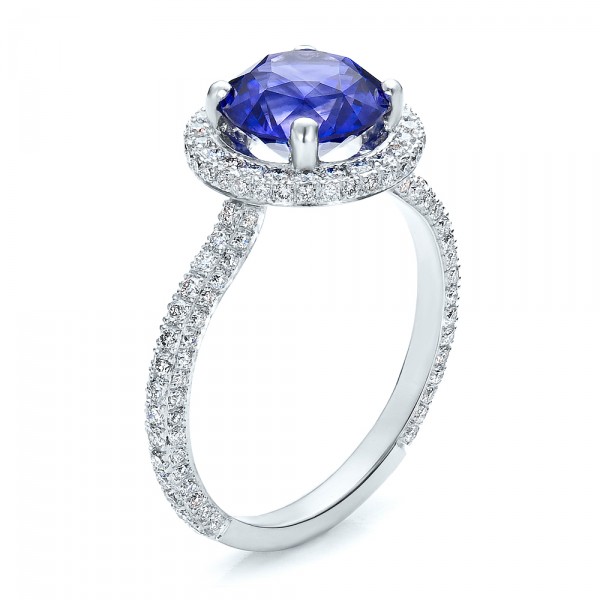 Blue Sapphire and Pave Engagement Ring
