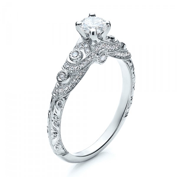 Custom Diamond and Hand Engraved Engagement Ring
