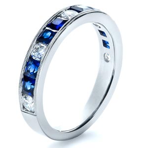Custom Diamond and Blue Sapphire Wedding Band