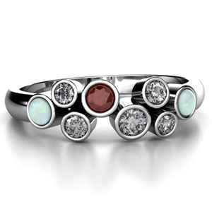 Custom Diamond, Opal and Ruby Ladies Ring