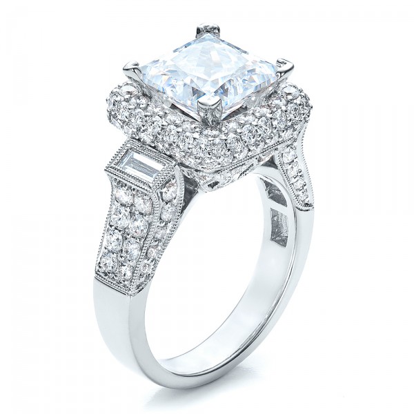 Engagement Rings-Baguette Side Stones Princess Cut Engagement Ring ...