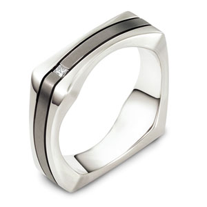 Men's 18k White Gold, Titanium and Diamond Band