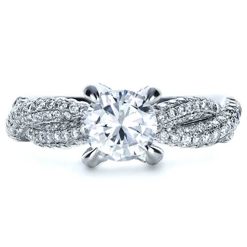 Micro-Pave Diamond Twisted Shank Engagement Ring - Vanna K