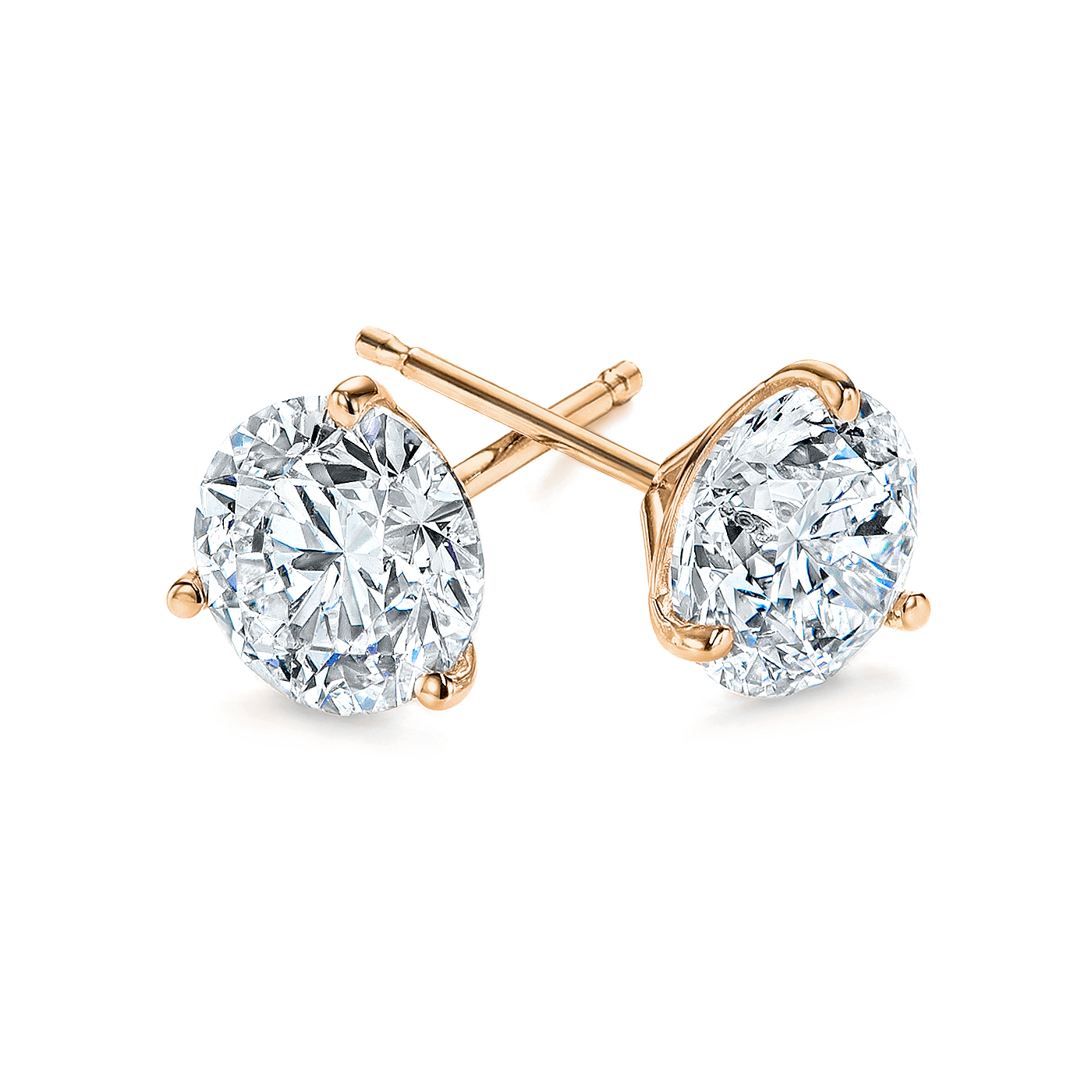 Rose Gold 3-Prong Lab Diamond Earrings (1.25 ctw.) - Three Quarter View Thumbnail