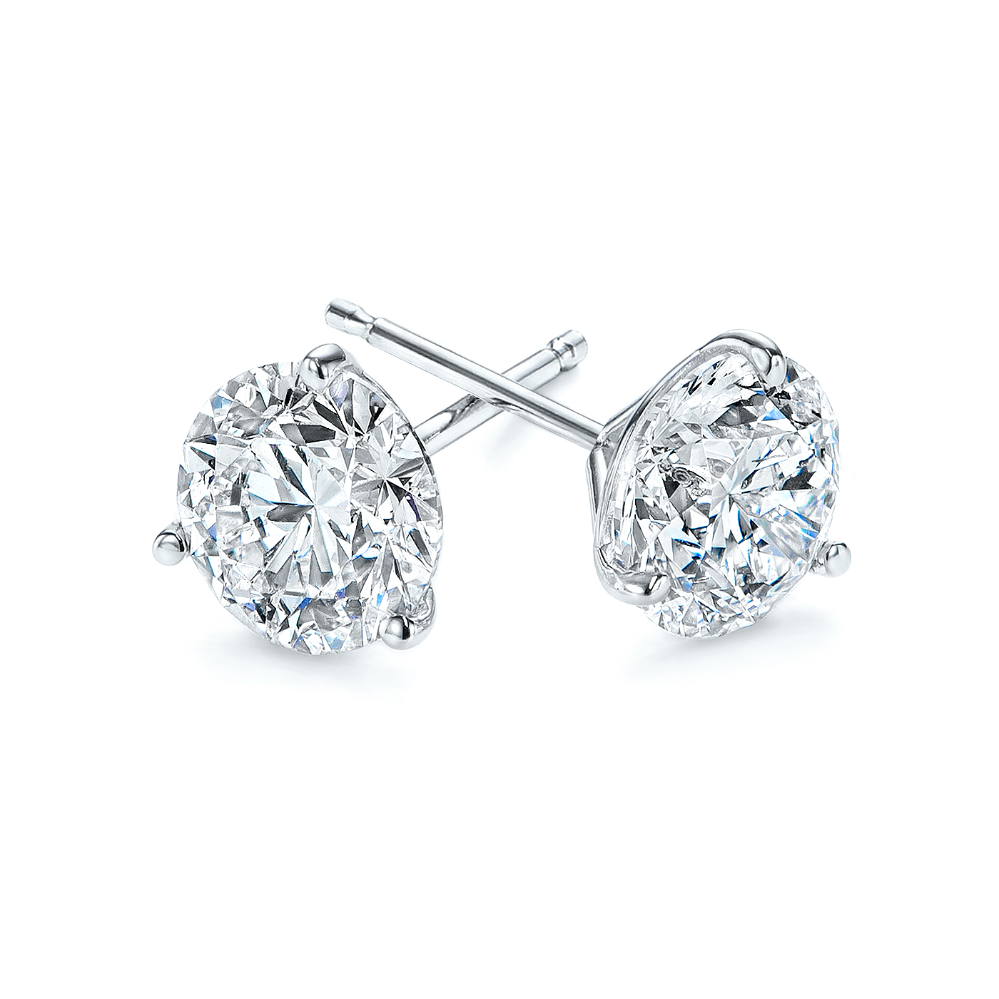 Platinum 3-Prong Natural Diamond Earrings (4 ctw.) - Three Quarter View Thumbnail