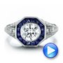 Art Deco Style Blue Sapphire Halo And Diamond Engagement Ring - Video -  100386 - Thumbnail