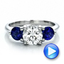  Platinum Custom Three Stone Diamond And Sapphire Engagement Ring - Video -  100483 - Thumbnail