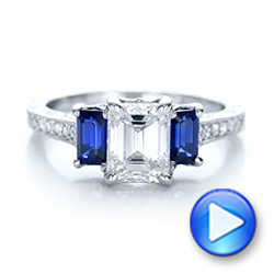  Platinum Custom Engraved Blue Sapphire And Diamond Engagement Ring - Video -  102110 - Thumbnail