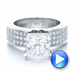  Platinum Custom Princess Cut Diamond And Pave Engagement Ring - Video -  102276 - Thumbnail