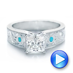  Platinum Custom Diamond And Turquoise Engagement Ring - Video -  102366 - Thumbnail