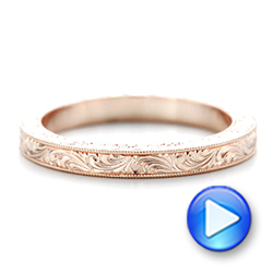 14k Rose Gold Hand Engraved Wedding Band - Video -  102439 - Thumbnail