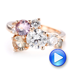 14k Rose Gold Custom Cluster Set Diamond And Sapphire Engagement Ring - Video -  102855 - Thumbnail