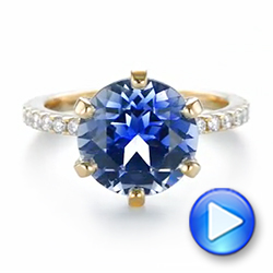 14k Yellow Gold Custom Blue Sapphire And Diamond Engagement Ring - Video -  103545 - Thumbnail