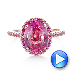 14k Rose Gold Custom Pink Sapphire Halo Engagement Ring - Video -  103630 - Thumbnail