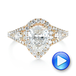 14k Yellow Gold Custom Diamond Halo Engagement Ring - Video -  103632 - Thumbnail