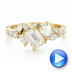 18k Yellow Gold Custom Diamond Cluster Engagement Ring - Video -  104052 - Thumbnail