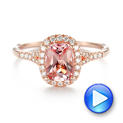 14k Rose Gold Pink Champagne Sapphire And Diamond Halo Engagement Ring - Video -  104657 - Thumbnail