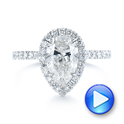 18k White Gold Custom Pear Shaped Diamond Halo Engagement Ring - Video -  104780 - Thumbnail
