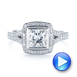 14k White Gold Custom Princess Cut Diamond Halo Engagement Ring - Video -  104782 - Thumbnail