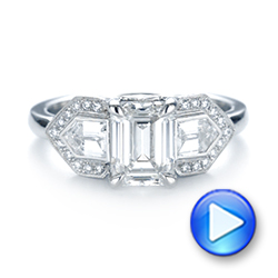  Platinum Custom Three Stone Diamond Engagement Ring - Video -  104830 - Thumbnail