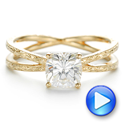 14k Yellow Gold Hand Engraved Solitaire Moissanite Engagement Ring - Video -  105107 - Thumbnail