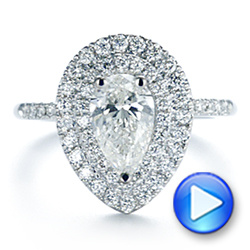 14k White Gold Dainty Double Halo Pear Diamond Engagement Ring - Video -  105121 - Thumbnail