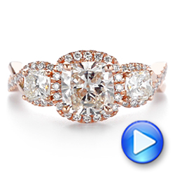 14k Rose Gold Three Stone Cushion Diamond Criss Cross Engagement Ring - Video -  105123 - Thumbnail