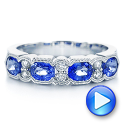 14k White Gold Blue Sapphire And Diamond Wedding Ring - Video -  105421 - Thumbnail