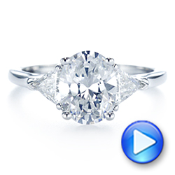 18k White Gold Three-stone Trillion And Oval Diamond Engagement Ring - Video -  105800 - Thumbnail