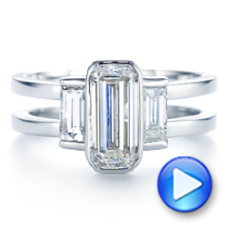 14k White Gold Three Stone Emerald Diamond Interlocking Engagement Ring - Video -  105864 - Thumbnail
