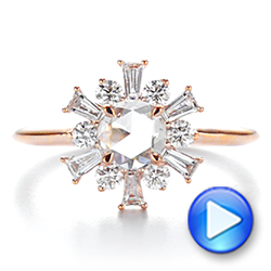 14k Rose Gold Baguette Cluster Halo And Rose Cut Diamond Engagement Ring - Video -  106181 - Thumbnail