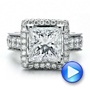  Platinum Custom Princess Cut And Halo Engagement Ring - Video -  100124 - Thumbnail