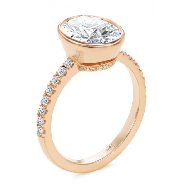 Bezel and Diamond Accents Oval Engagement Ring - Image