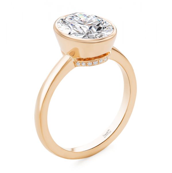 Bezel and Hidden Halo Oval Engagement Ring - Image