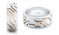 Custom Two-Tone Gold and Diamond Circuit Board Wedding Ring