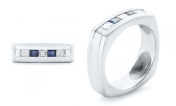 Custom Diamond and Sapphire Squared Wedding Ring