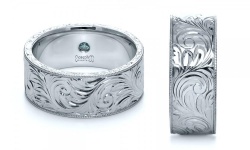 Custom Hand Engraved Hidden Blue Diamond Wedding Ring