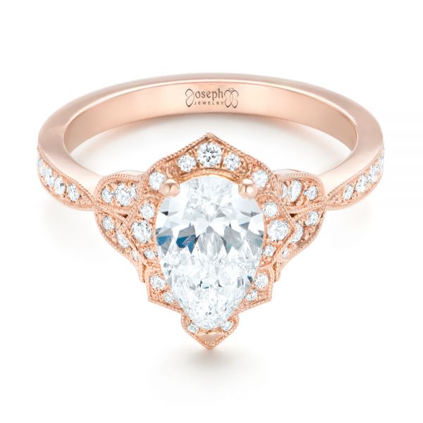 Floral Rose Gold Pear Diamond Engagement Ring