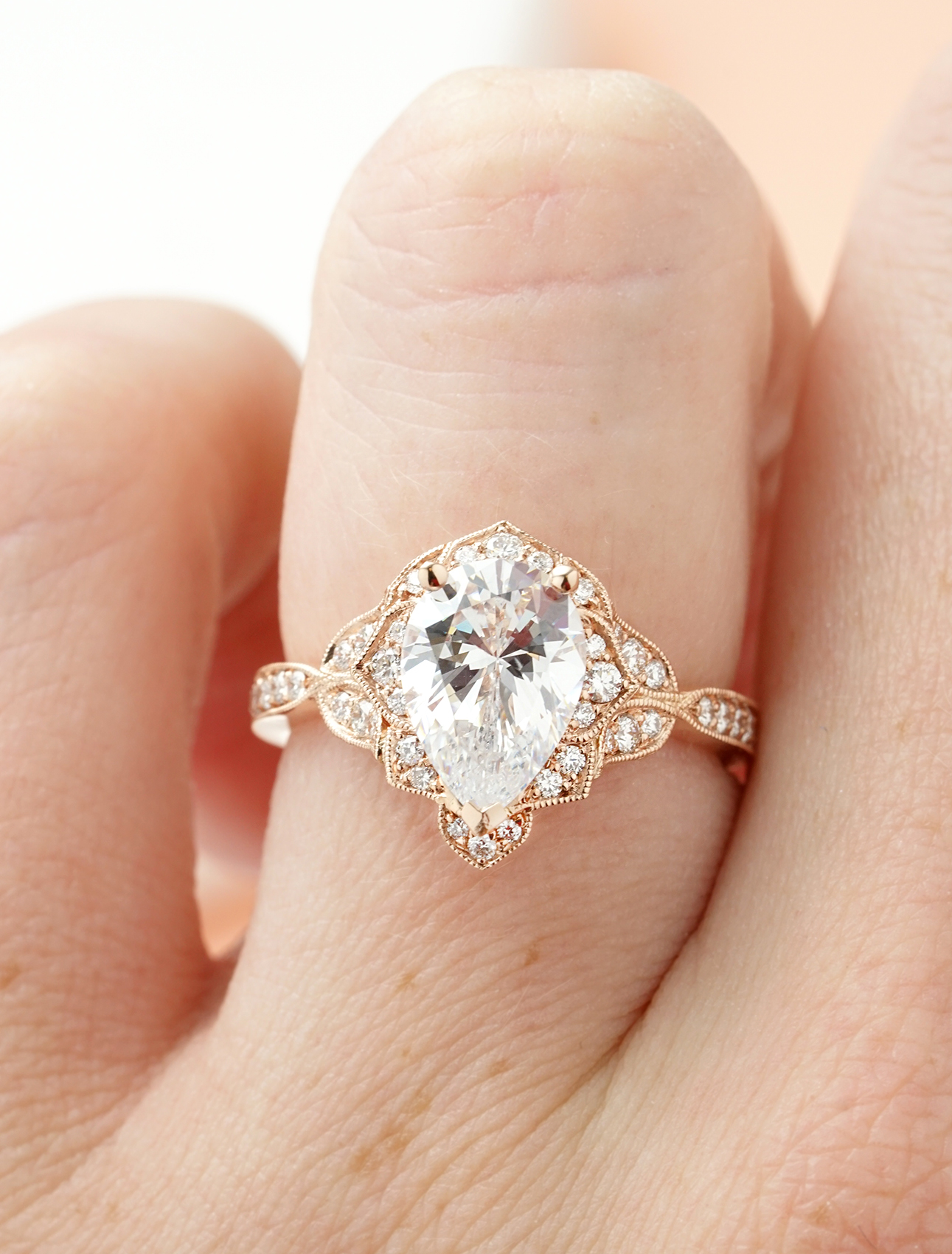 Floral Pear Diamond Engagement Ring