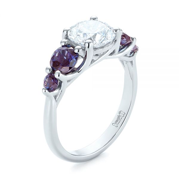 Custom Alexandrite And Diamond Five Stone Engagement Ring