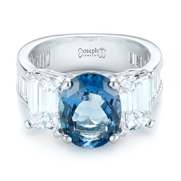 Custom Three Stone Aquamarine And Diamond Engagement Ring