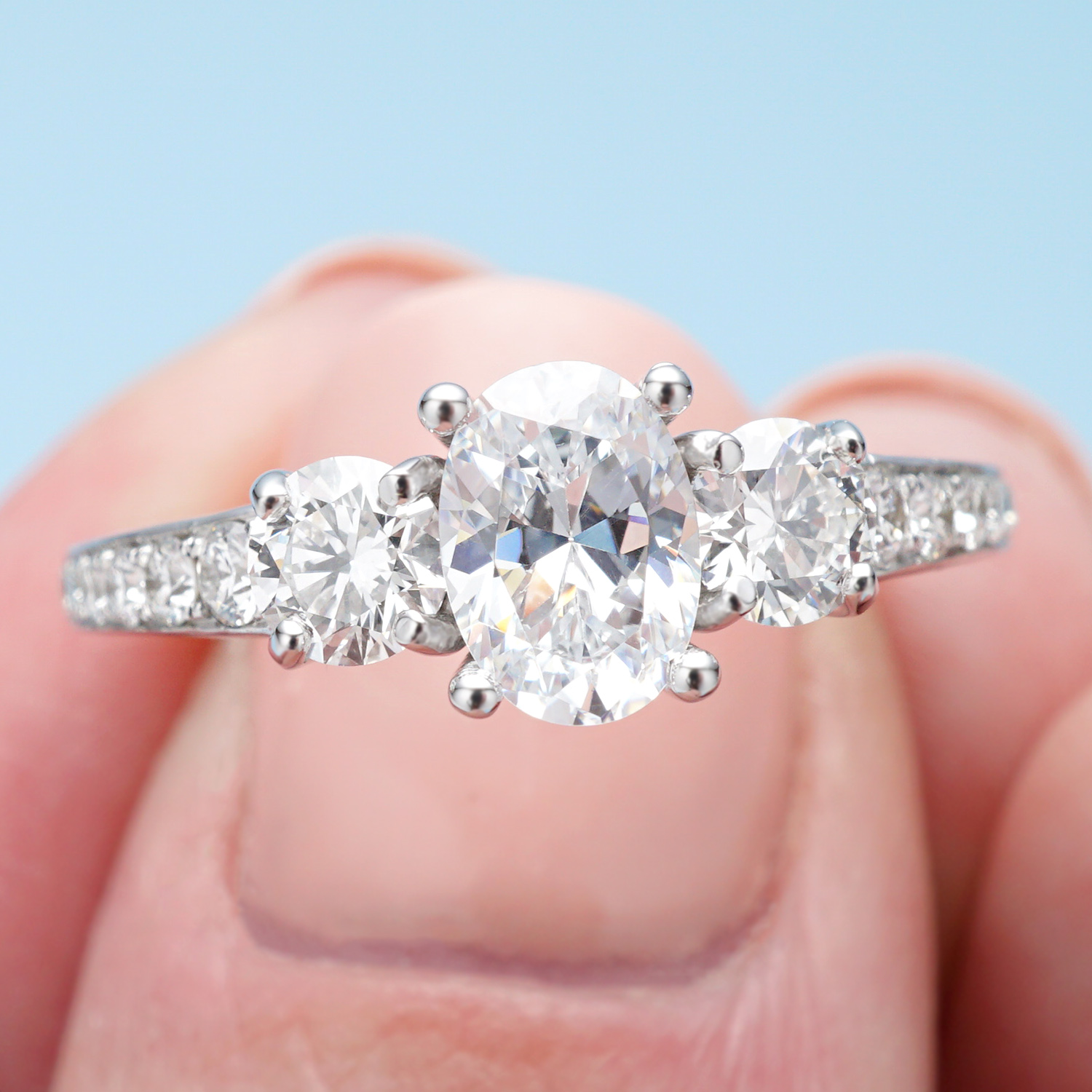 14k White Gold Custom Three Stone Diamond Engagement Ring