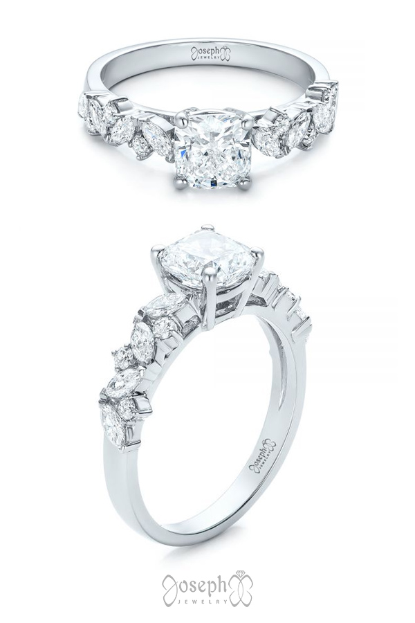 Custom Cluster Cushion Cut Diamond Engagement Ring 102092