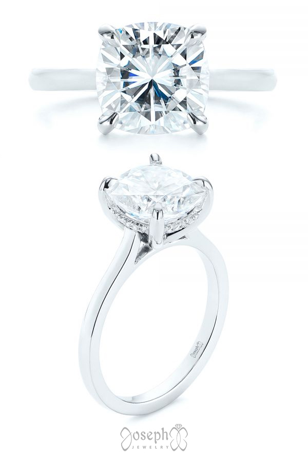 Custom Moissanite And Hidden Halo Diamond Engagement Ring