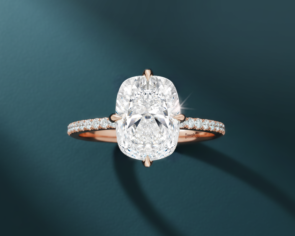 Elongated Cushion Cut Pave Diamond Engagement Ring