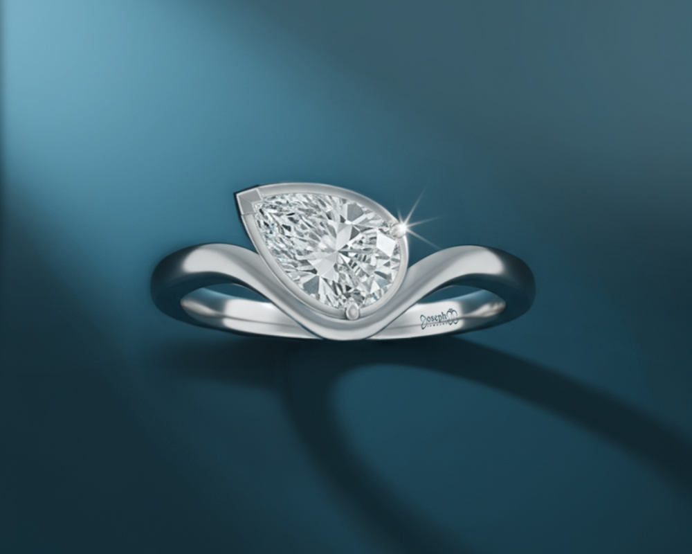 Bold Wavy Band Pear Diamond Engagement Ring