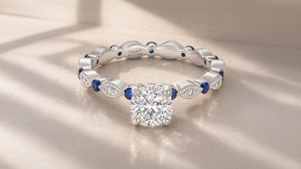 Diamond and Alternating Sapphire Engagement Ring