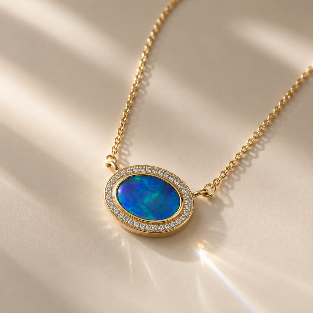 Opal and Diamond bezel Necklace