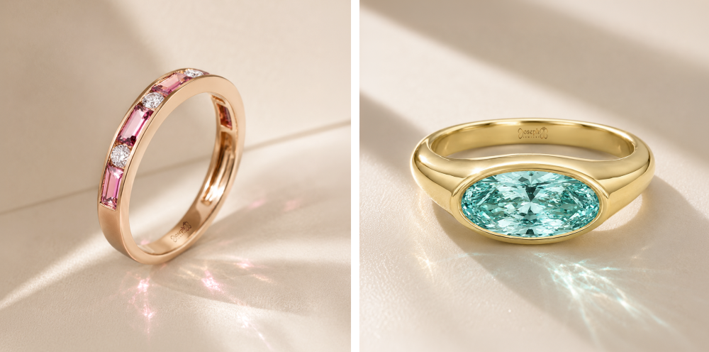 Pink Tourmaline Band - Blue Green Tourmaline ring